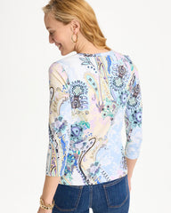 Passport Blue Patch Cotton Stretch 3/4 Sleeve Tee