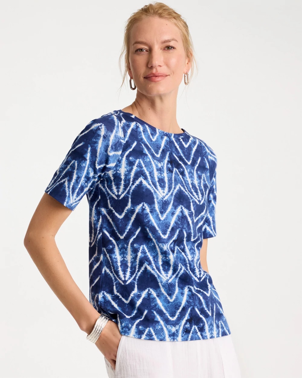 Passport Blue Tie Dye Chevron Pima Elbow Sleeve Tee