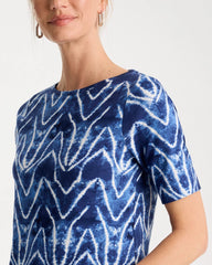 Passport Blue Tie Dye Chevron Pima Elbow Sleeve Tee
