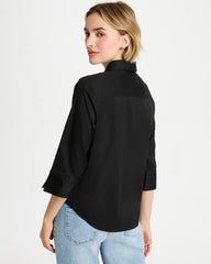 Black Poplin Cotton Tie-Front Top
