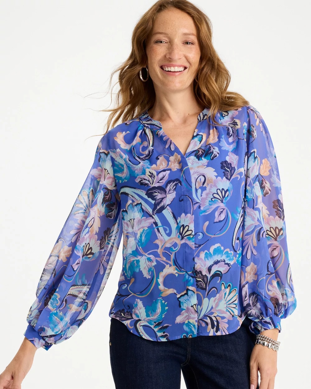 Amparo Blue Georgette Paisley Blouse