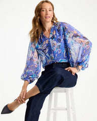 Amparo Blue Georgette Paisley Blouse