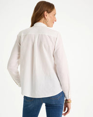 Alabaster Linen Flower Embellished Blouse