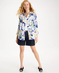 Passport Blue No Iron™ Linen Handpainted Print Shirt