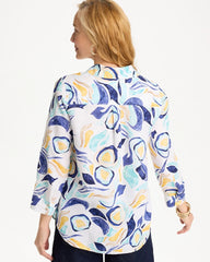 Passport Blue No Iron™ Linen Handpainted Print Shirt