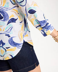 Passport Blue No Iron™ Linen Handpainted Print Shirt