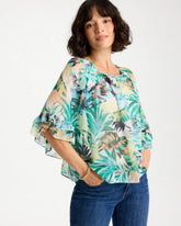 Topanga Green Printed Georgette Swing Blouse