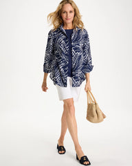 Passport Blue Printed No Iron Stretch Shirt