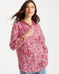 Cherry Lush No Iron™ Linen Geo Print Shirt
