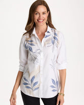 Optic White Placed Print No Iron Stretch Shirt