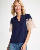 Passport Blue Sea Island Crochet Lace Blouse