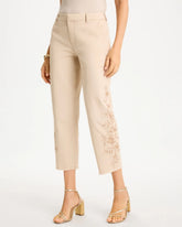 Pale Sand Relaxed Embroidered Fray Crop Pant