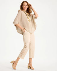 Pale Sand Relaxed Embroidered Fray Crop Pant