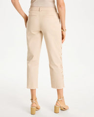 Pale Sand Relaxed Embroidered Fray Crop Pant