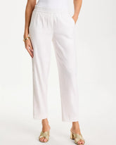 Alabaster Soft-Stretch Linen Straight Tapered Ankle Pants