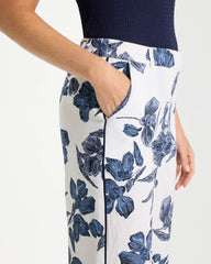Passport Blue Piped Linen Fly Front Pants