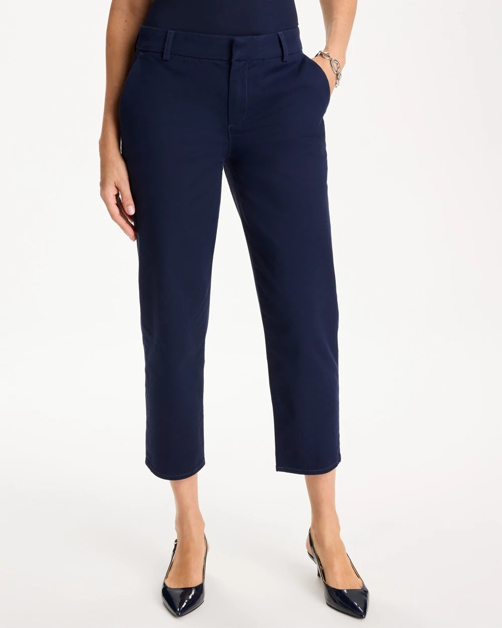 Passport Blue Relaxed Boyfriend Chino Crop Pants