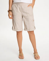 Smokey Taupe Poplin Cotton Roll-Tab Shorts