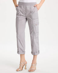 Titanium Poplin Cropped Roll Tab Pants