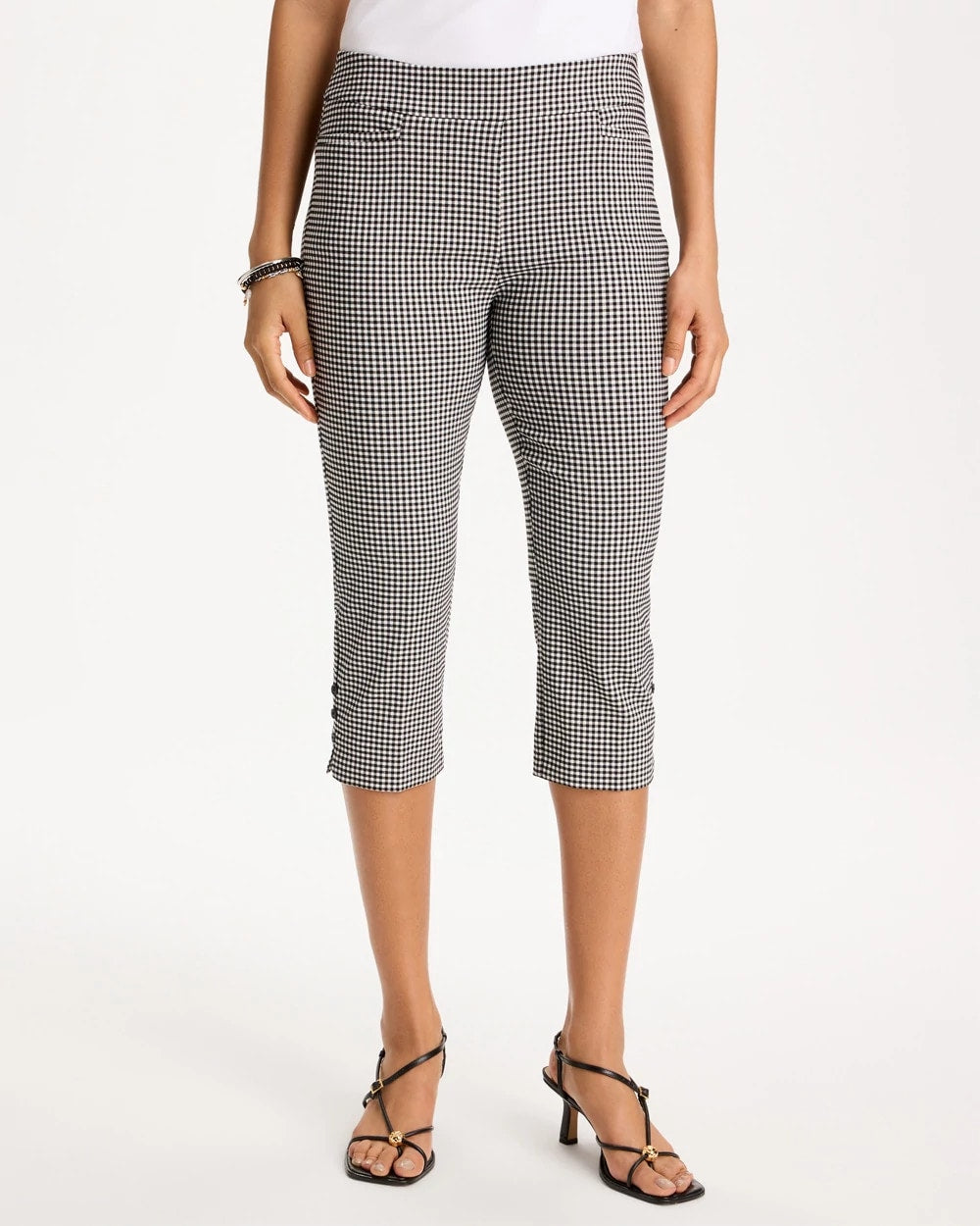Black Brigitte™ Slim Gingham Pull-On Capri Pant
