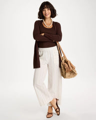 Natural Pinstriped Linen-Cotton Crop Pant