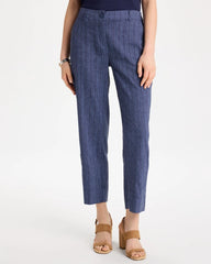 Navy Pinstripe Soft-Stretch Linen Crop Pant