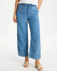 Blue Stripe Gauze Striped Wide Crop Jean