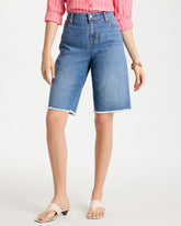 Aquaria Indigo Boyfriend Frayed Jean Shorts