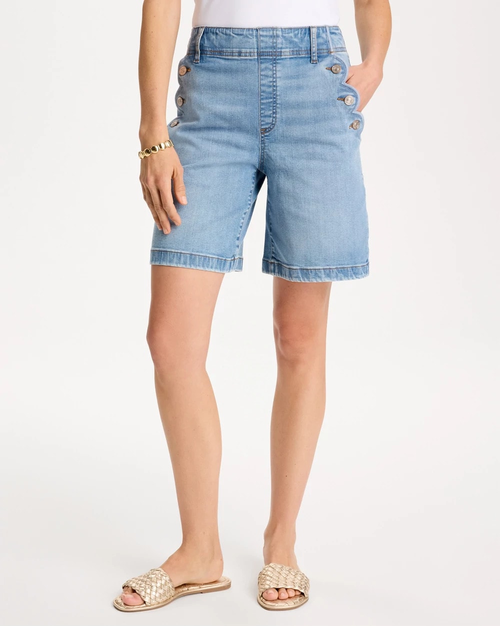 Blue Jay Indigo Pull-On Scallop Button Jean Shorts