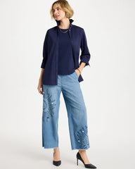 Caressa Indigo Embellished Ultra Lightweight Crop Jeans