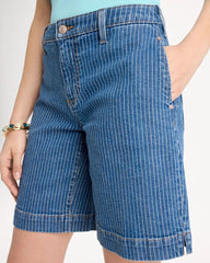 Indigo Striped Denim Trouser Shorts