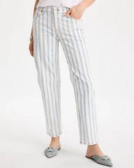 Bungalow Indigo Stripe Striped Relaxed Boyfriend Jean