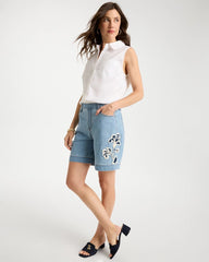 Graciela Indigo Embellished Lightweight Jean Shorts
