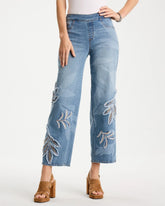 Pashmina Indigo Tropical Embroidery Pull-On Wide Crop Jean