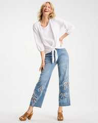 Pashmina Indigo Tropical Embroidery Pull-On Wide Crop Jean