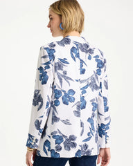Alabaster Linen Printed Piped Boyfriend Blazer