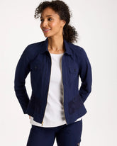 Passport Blue Poplin Cotton Lace Peplum Jacket