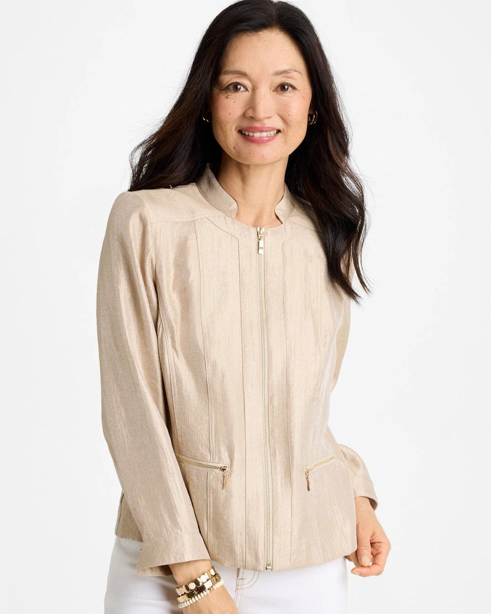 Khaki Sheen Stand Collar Jacket