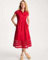 Cherry Lush Lace Trim Midi Shirtdress