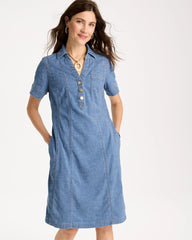 Palm Isle Indigo Soft-Stretch Hemp Denim Shirtdress