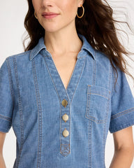 Palm Isle Indigo Soft-Stretch Hemp Denim Shirtdress