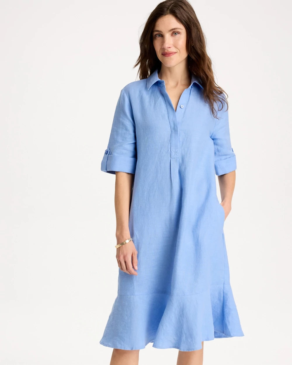 Blue Veil Linen Flounce Dress