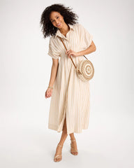 Alabaster Linen-Blend Metallic Striped Dress