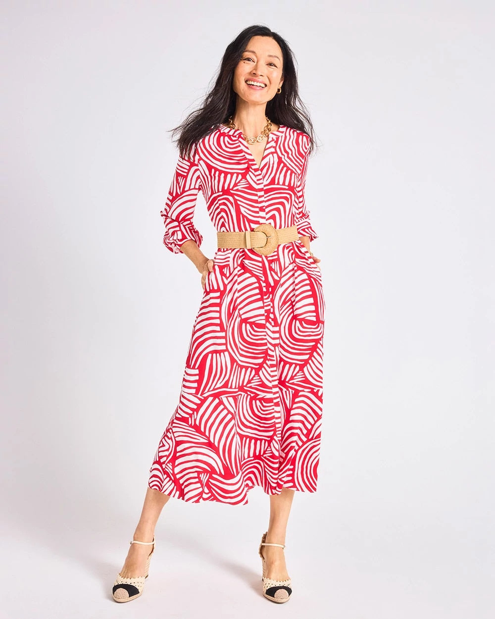 Cherry Lush Printed Midi Shirt Dress