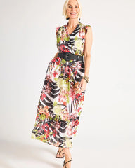 Black Crinkle Chiffon Animal Print Dress