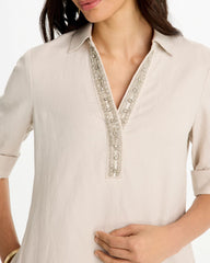 River Rock Embellished Linen Dress