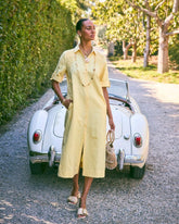 Golden Haze Embellished Linen-Cotton Shirtdress