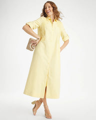 Golden Haze Embellished Linen-Cotton Shirtdress