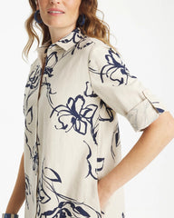 Passport Blue Printed Linen-Cotton Shirtdress