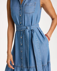 Indigo Twill Denim Belted Shirtdress